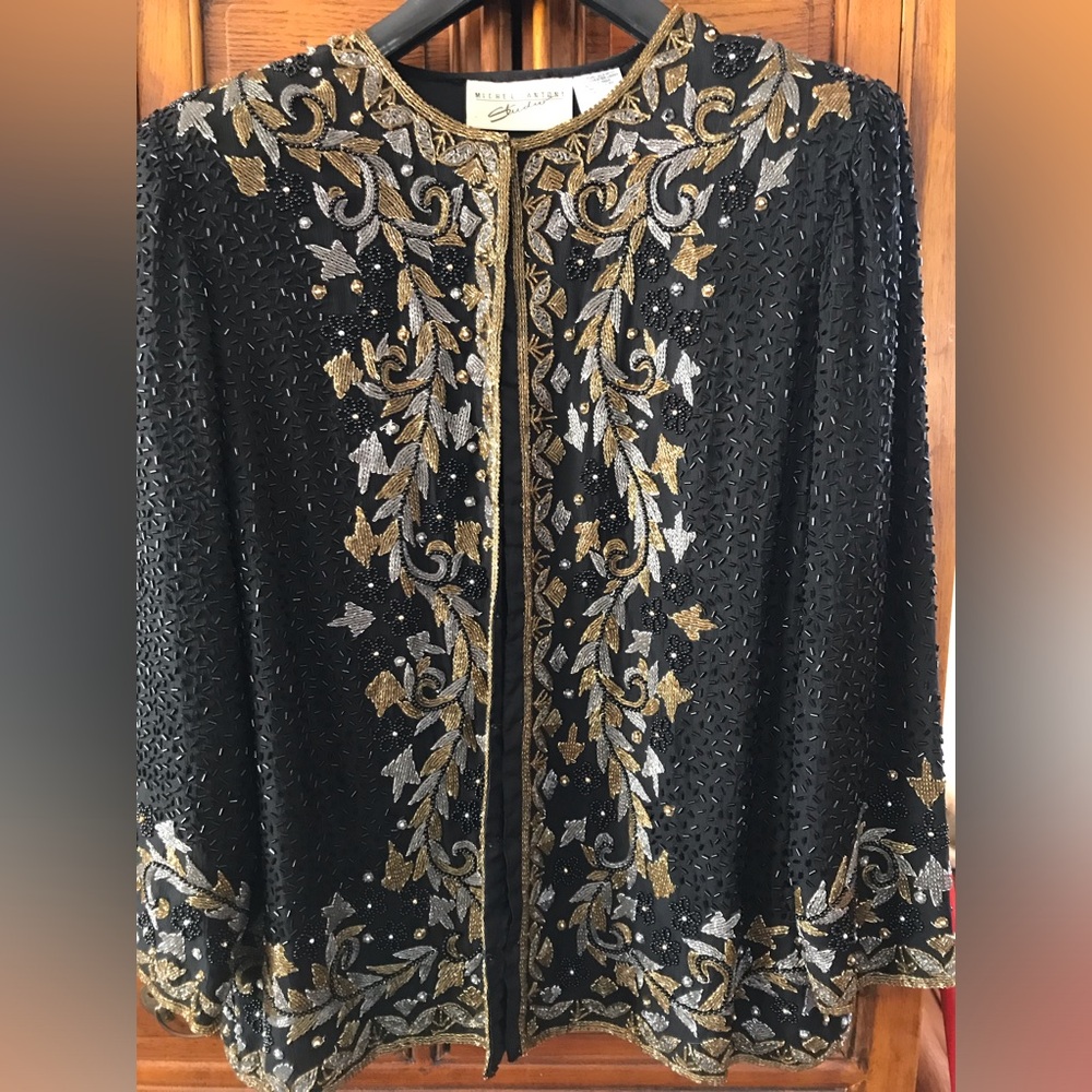 3 Elegant Black, Gold, Pewter and purple Embroidered beaded tops
Small, Med/XL